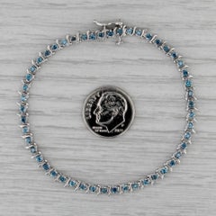 1.10ctw Blue Diamond Tennis Bracelet 14k White Gold 7" 4mm