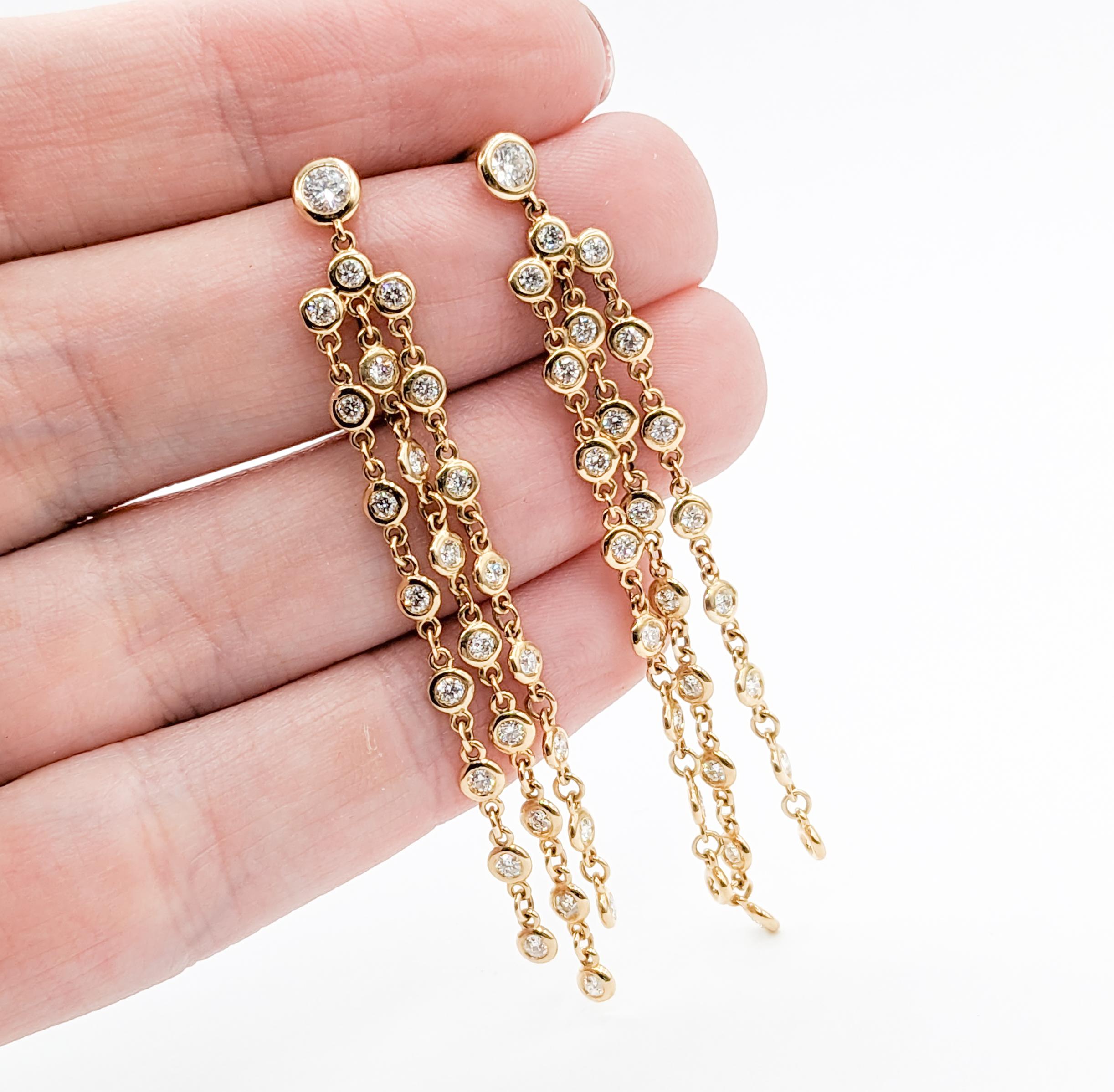 1.10ctw Diamond Bezel Set Dangle Earrings - 2.25