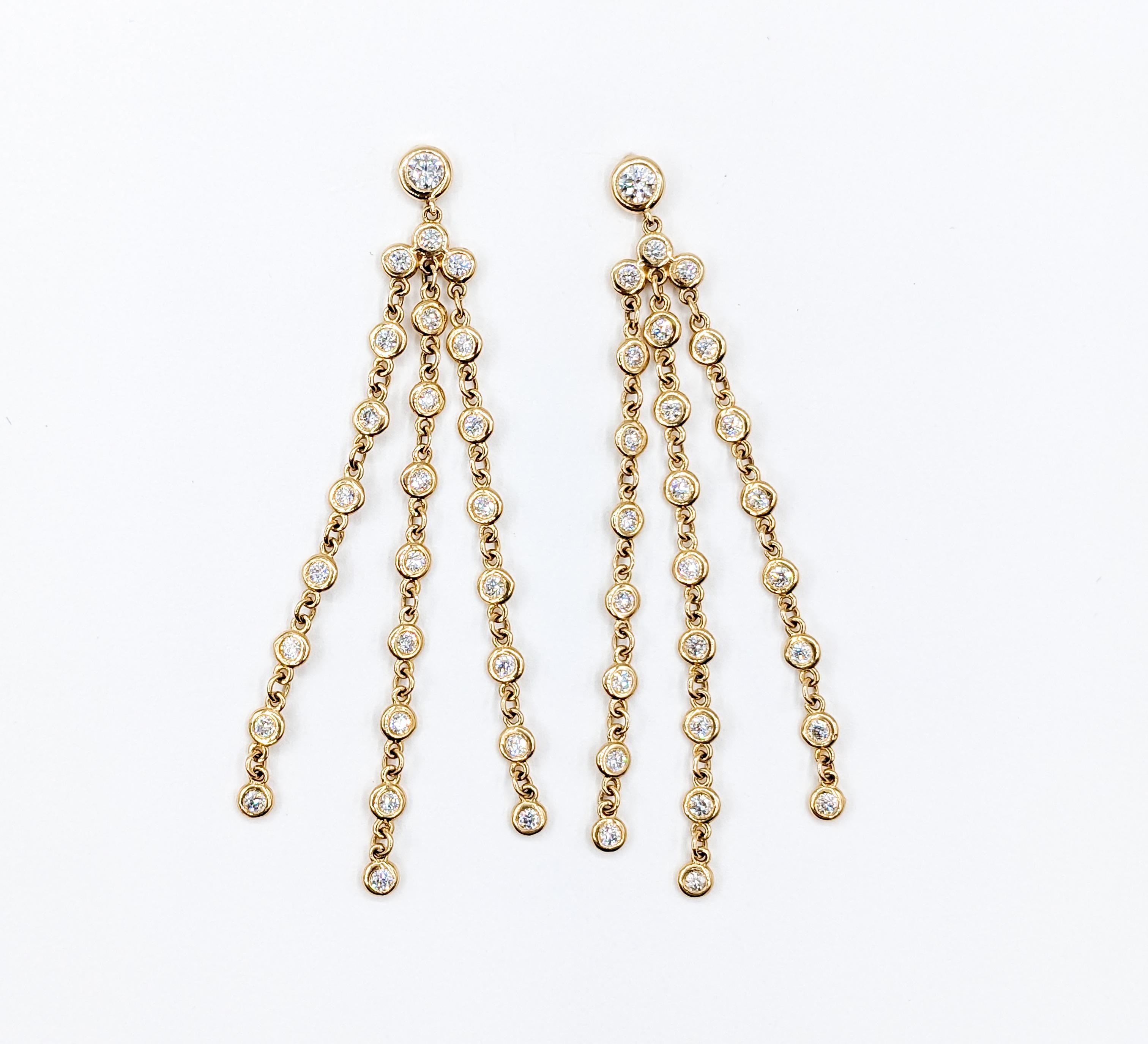 Contemporary 1.10ctw Diamond Bezel Set Dangle Earrings - 2.25