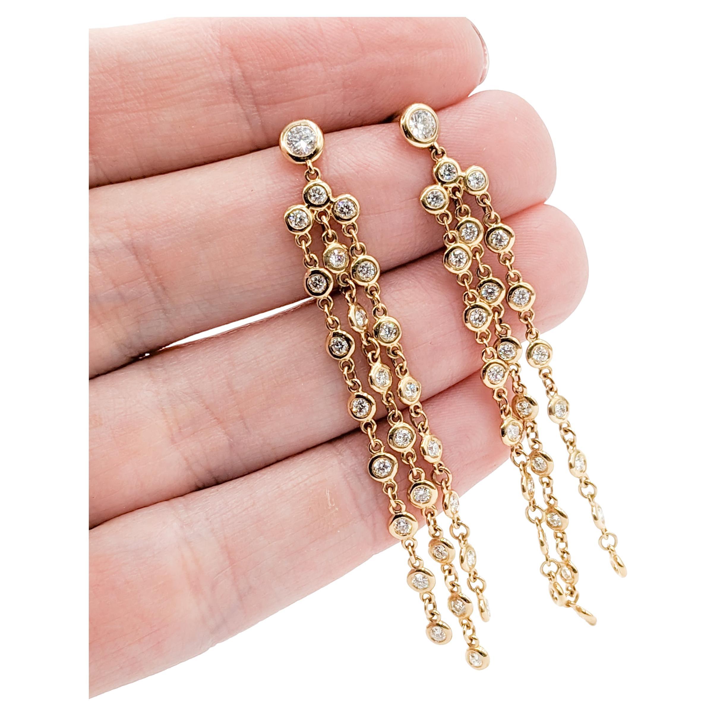 1.10ctw Diamond Bezel Set Dangle Earrings - 2.25" Drop For Sale