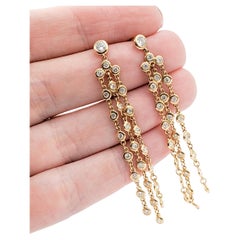 1.10ctw Diamond Bezel Set Dangle Earrings - 2.25" Drop