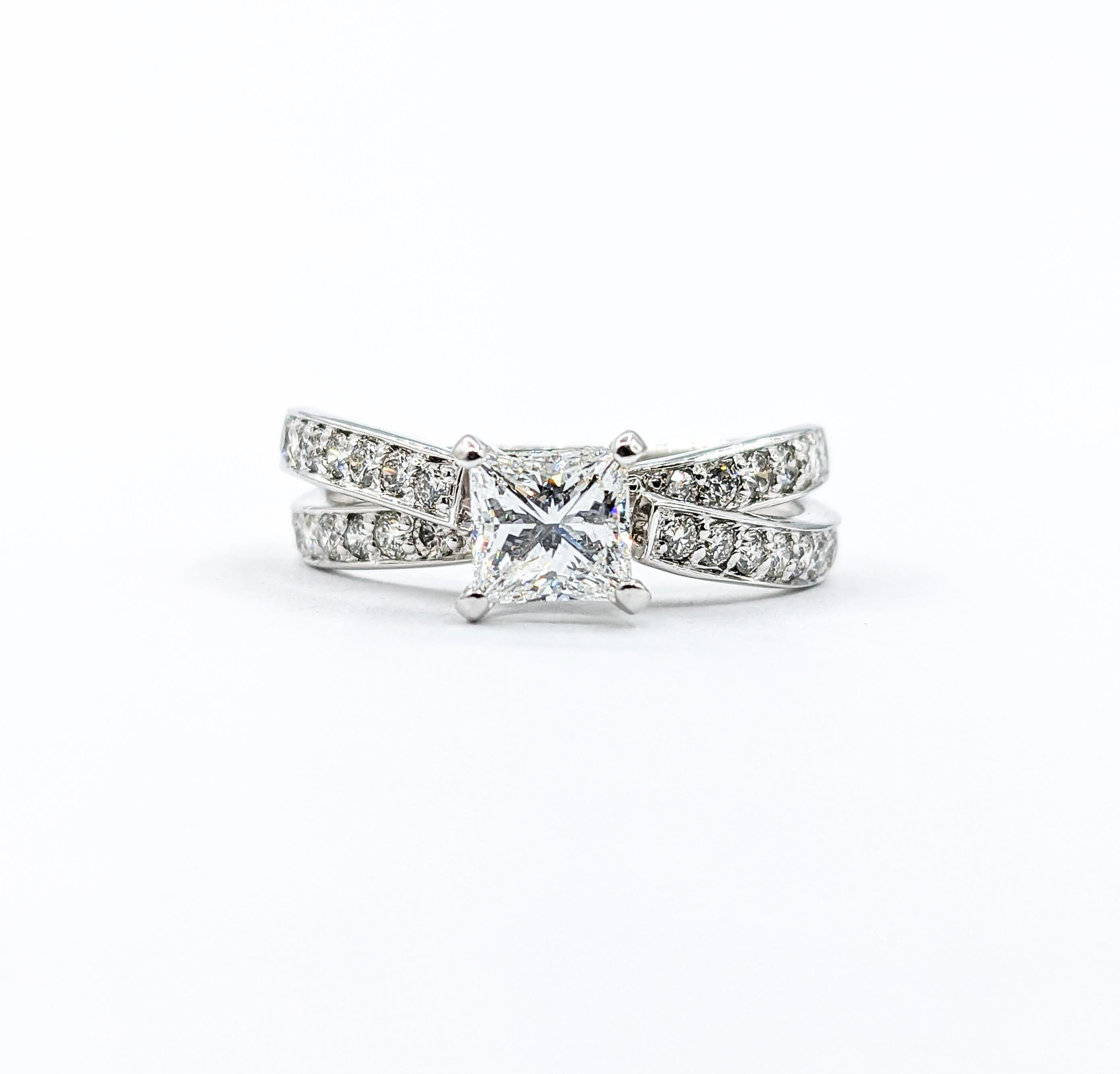 1.10ctw Diamond Engagement Ring In White Gold

Introducing our Princess Cut GIA certified Ring, exquisitely forged in 14kt white gold. At the heart of this piece lies a .72 carat princess-cut diamond, resplendent with VVS1 clarity and an exceptional