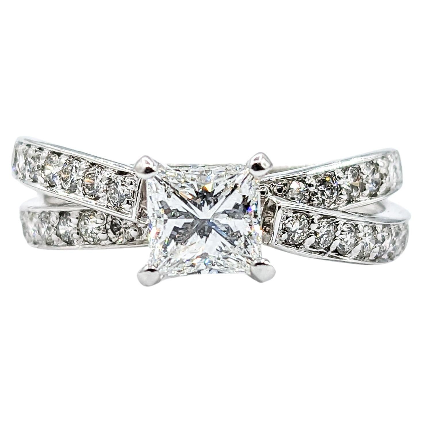 1.10ctw Diamond Engagement Ring In White Gold For Sale