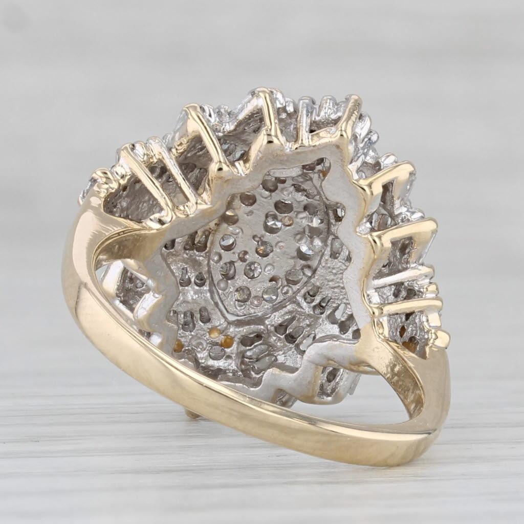 Baguette Cut 1.10ctw Diamond Flower Cluster Ring 14k Yellow White Gold Size 7 Cluster