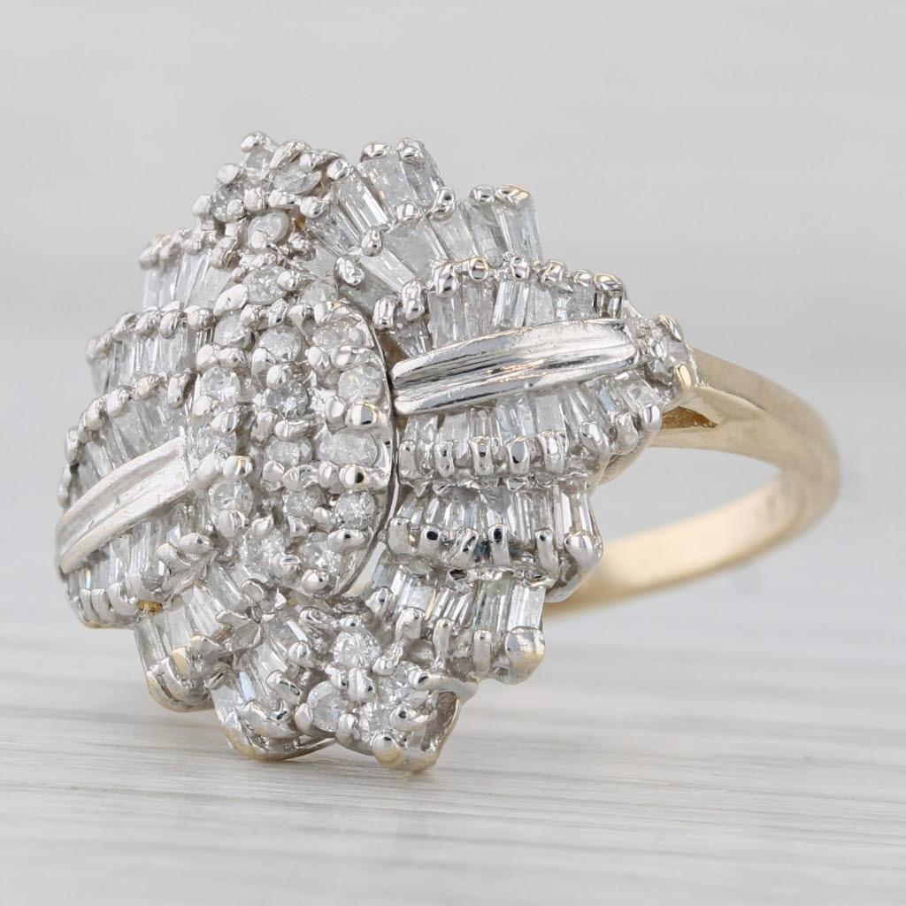 1.10ctw Diamond Flower Cluster Ring 14k Yellow White Gold Size 7 Cluster In Good Condition In McLeansville, NC