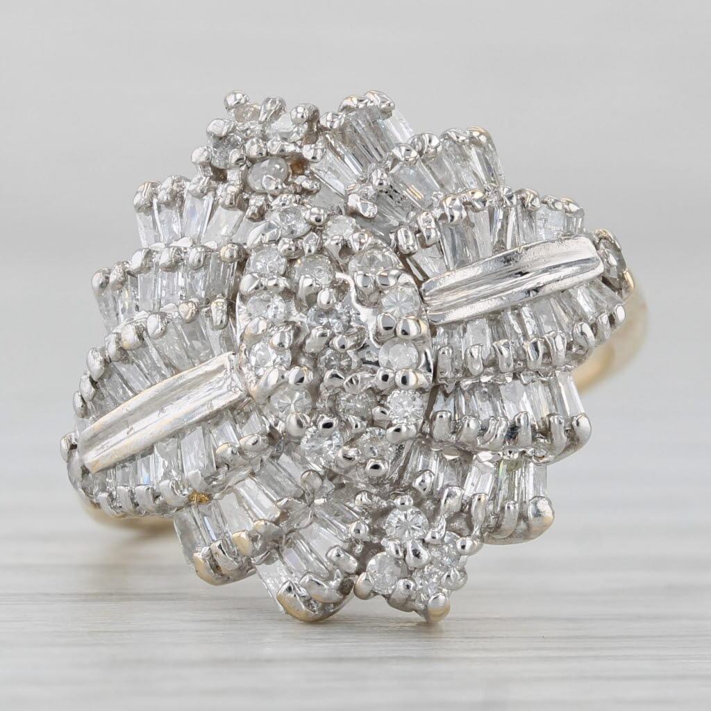 1.10ctw Diamond Flower Cluster Ring 14k Yellow White Gold Size 7 Cluster 1