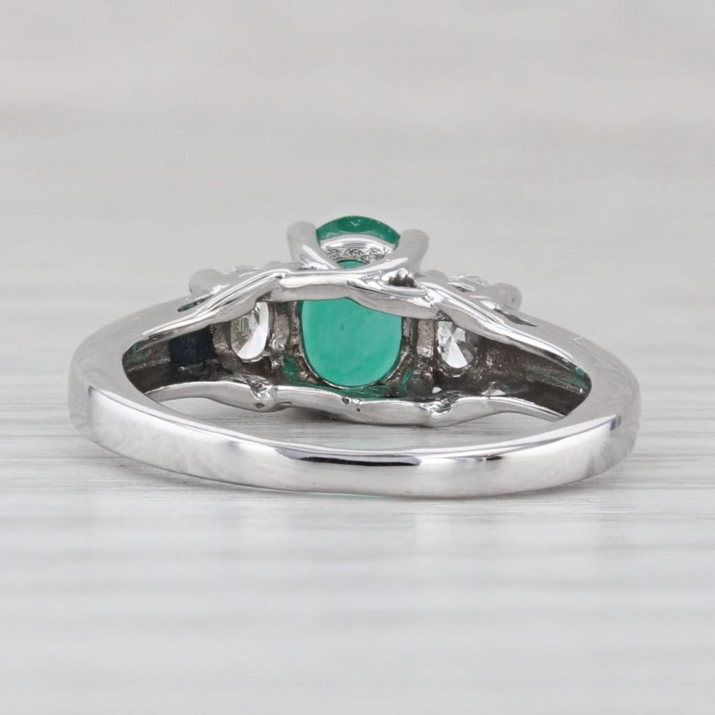 Oval Cut 1.10ctw Oval Emerald Diamond Ring 14k White Gold Size 4.5 For Sale