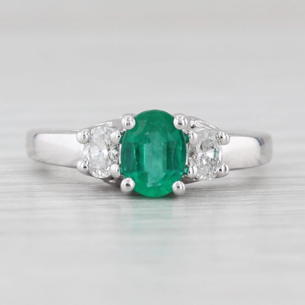 1.10ctw Oval Emerald Diamond Ring 14k White Gold Size 4.5 In Good Condition For Sale In McLeansville, NC