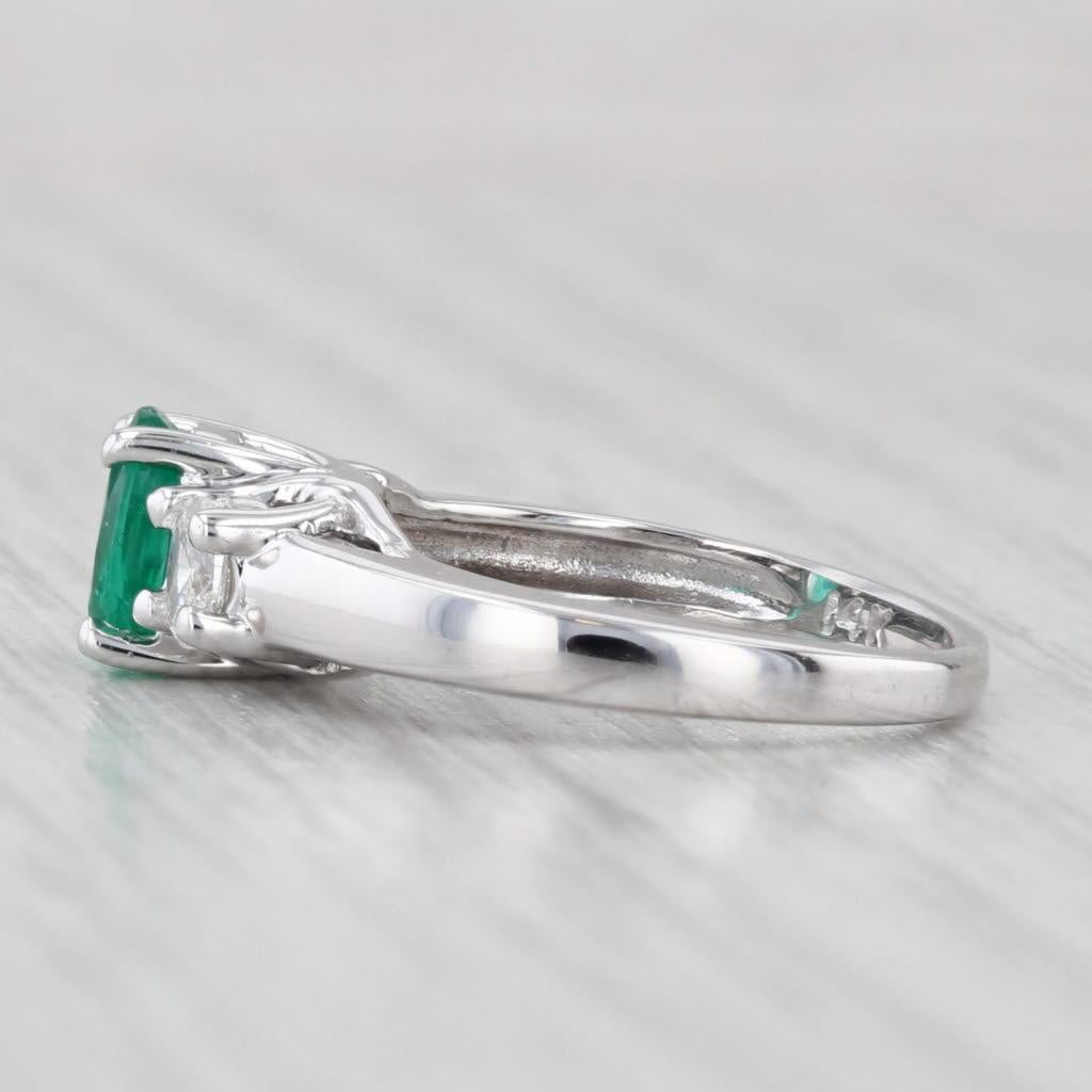 Women's or Men's 1.10ctw Oval Emerald Diamond Ring 14k White Gold Size 4.5 For Sale