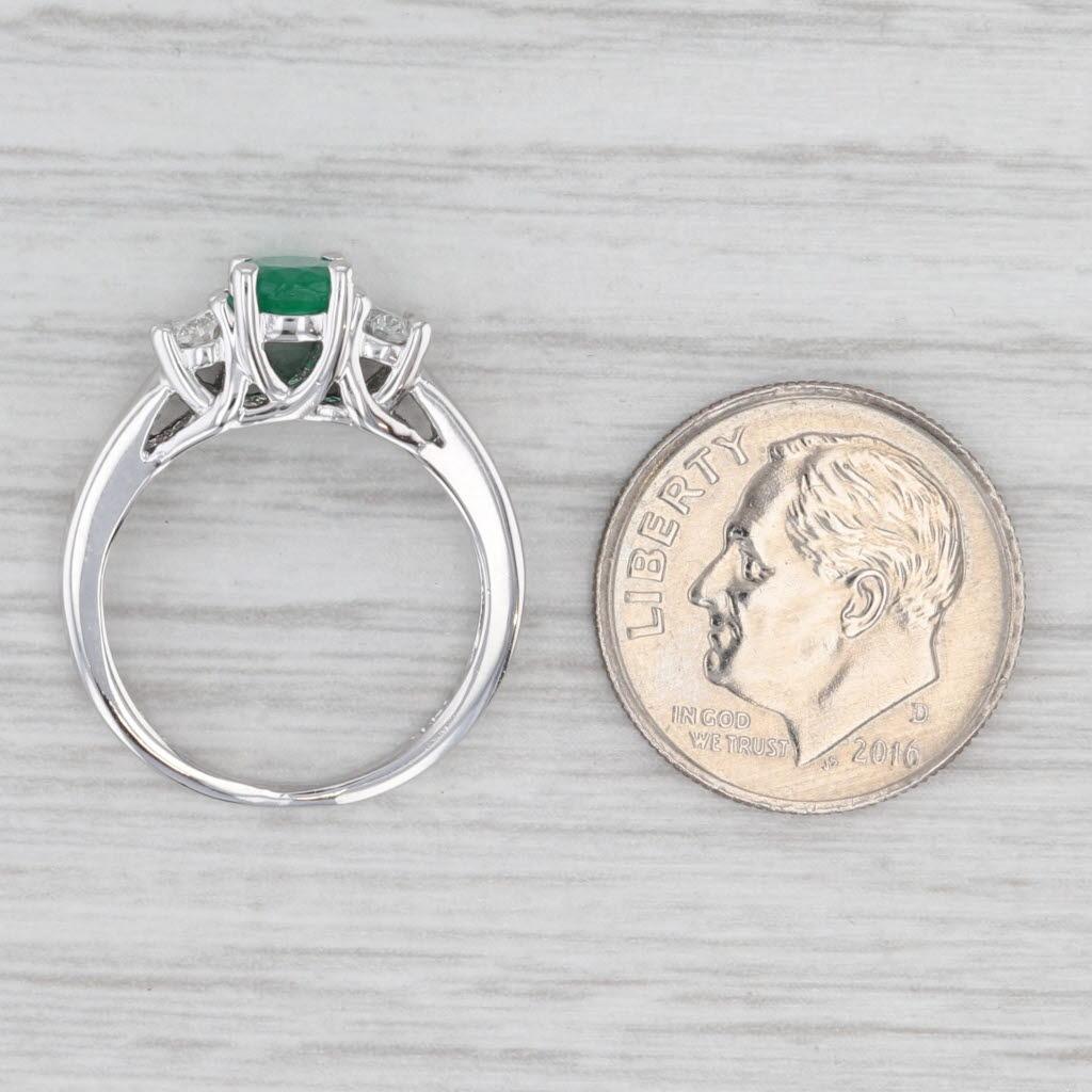 1.10ctw Oval Emerald Diamond Ring 14k White Gold Size 4.5 For Sale 2