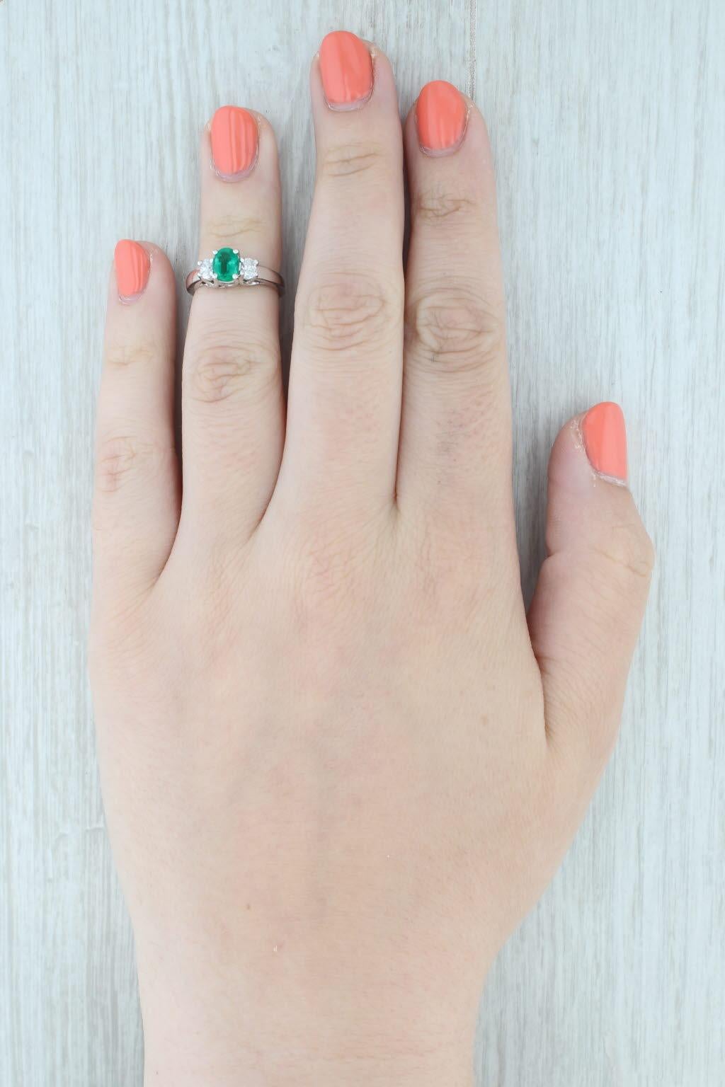 1.10ctw Oval Emerald Diamond Ring 14k White Gold Size 4.5 For Sale 3