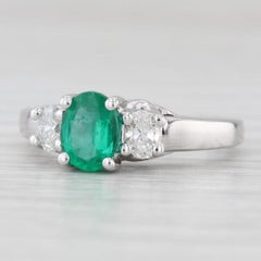1.10ctw Oval Emerald Diamond Ring 14k White Gold Size 4.5
