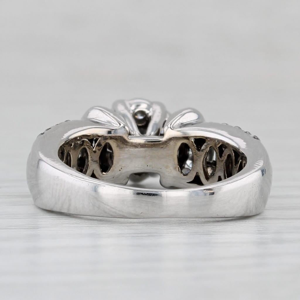 Taille ronde Bague de fiançailles en or blanc 14 carats avec diamant rond de 1,10 carat, taille 5,5 en vente