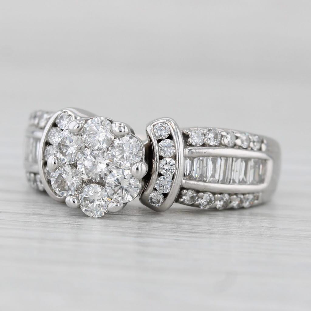 Bague de fiançailles en or blanc 14 carats avec diamant rond de 1,10 carat, taille 5,5 en vente 1