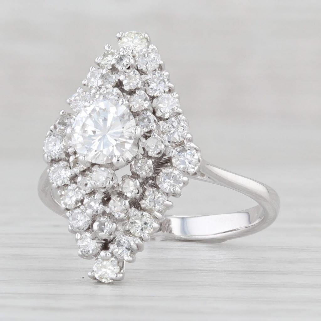 1.10ctw Diamante Redondo Marquesa Halo Anillo Oro Blanco 18k Tamaño 7 Compromiso en venta 2