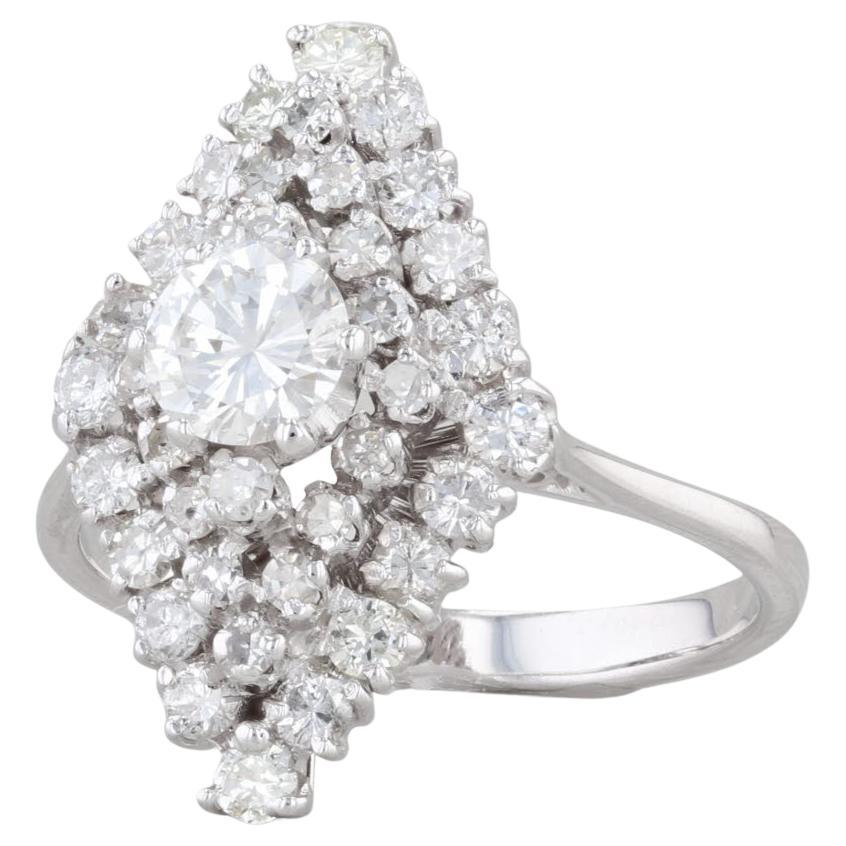 1.10ctw Diamante Redondo Marquesa Halo Anillo Oro Blanco 18k Tamaño 7 Compromiso en venta