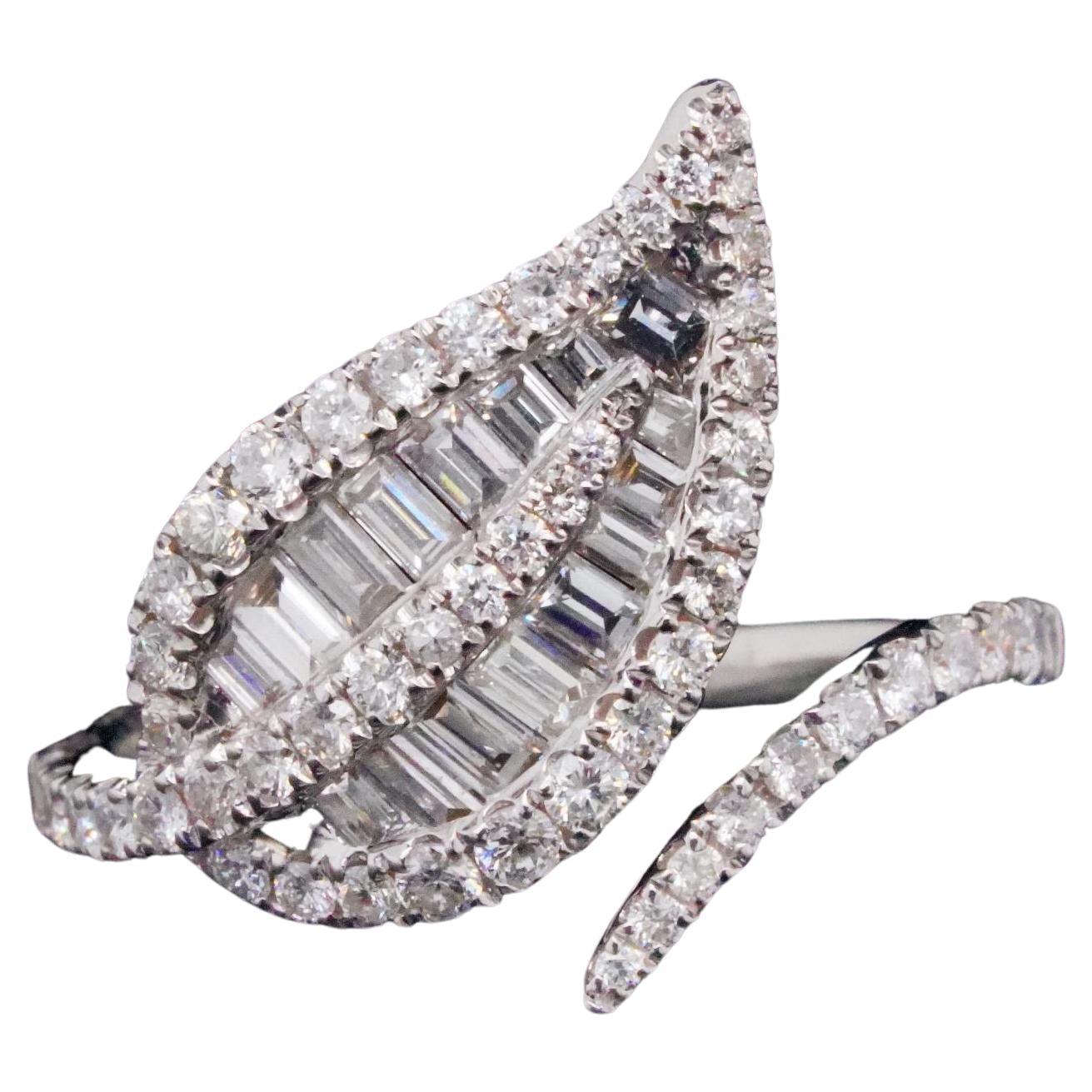 1.10ctw VS1-VS2/G-H Diamond 18K White Gold Leaf Ring For Sale