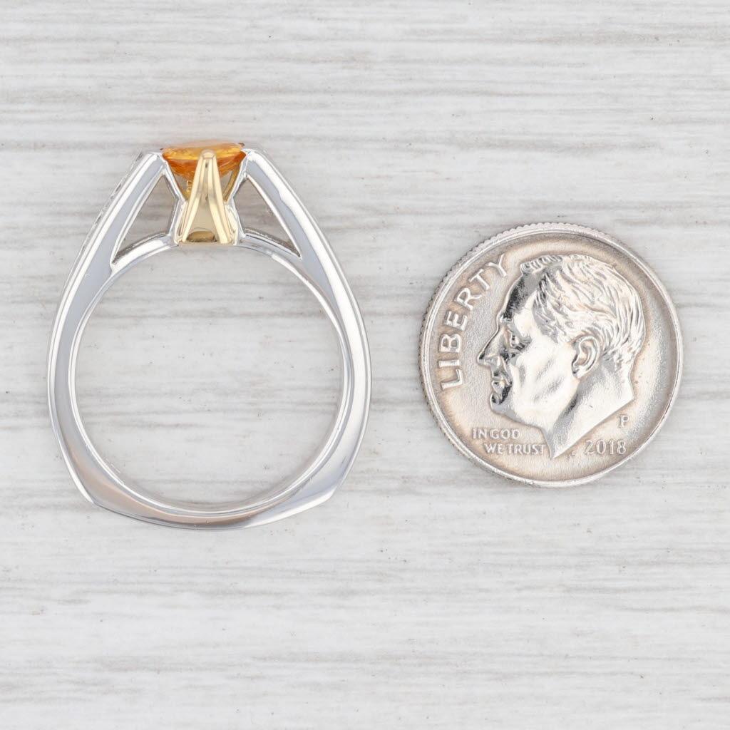 Taille ronde Bague de fiançailles de 1,10 carat, saphir jaune orangé, diamant, or 18 carats et platine, taille 7,25 en vente