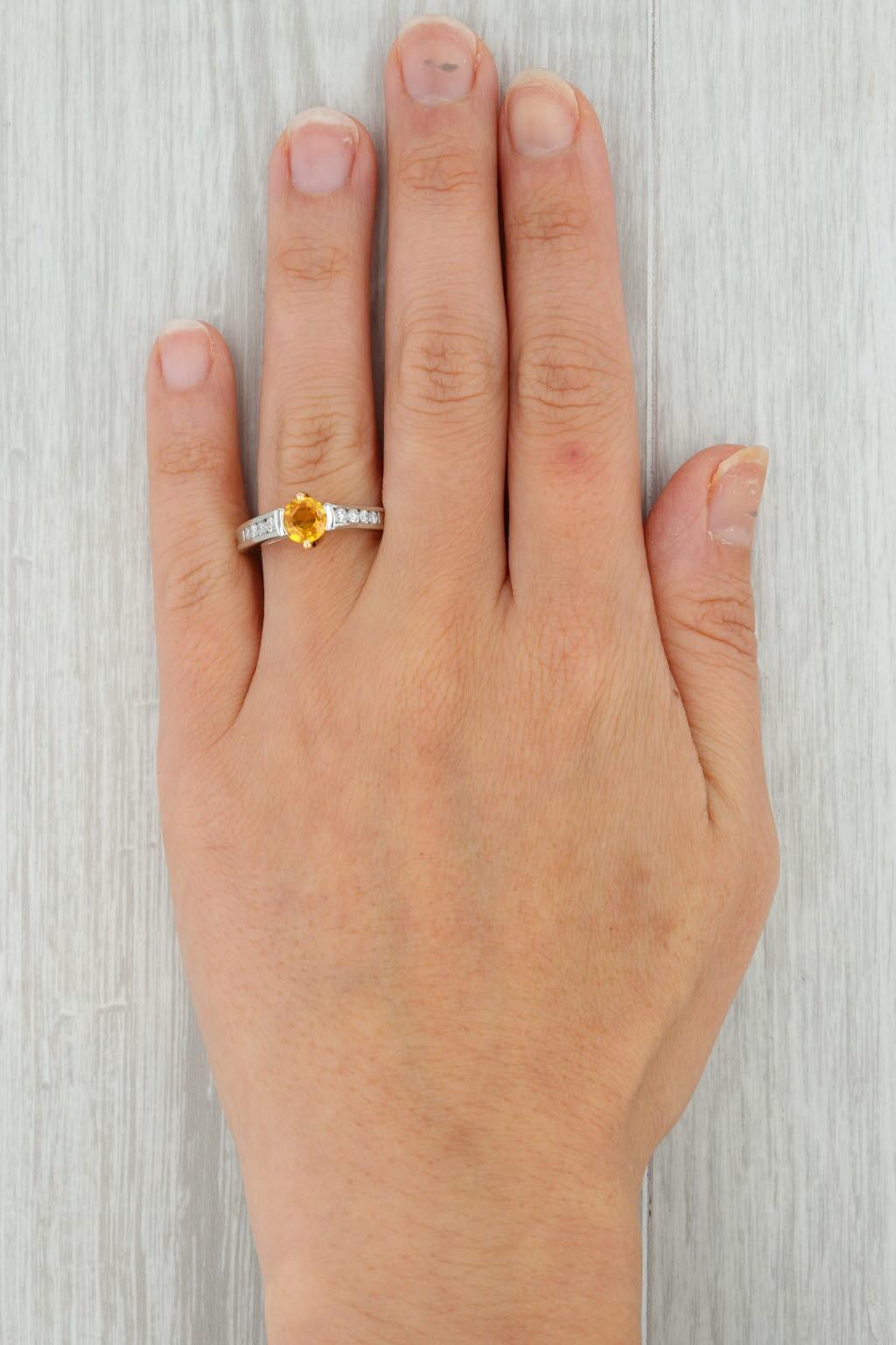 Bague de fiançailles de 1,10 carat, saphir jaune orangé, diamant, or 18 carats et platine, taille 7,25 Pour femmes en vente