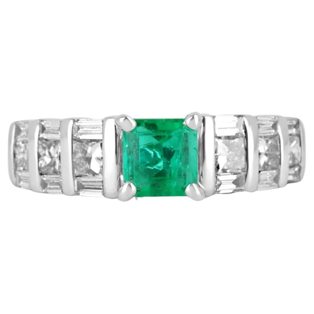 1.10tcw 14K Colombian Emerald & Diamond Engagement Ring