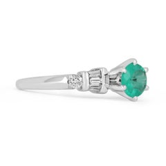 1.10tcw 14K Colombian Emerald-Round Cut & Tapered Baguette & Round Diamond Ring