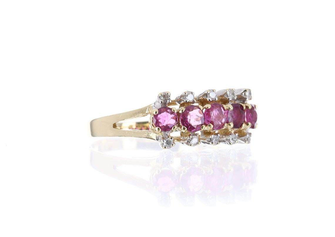 Round Cut 1.10tcw 14K Natural Ruby & Diamond Cocktail Art Deco Style Ring For Sale