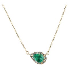 1.10tcw 14K Nature Titled Pear Cut Emerald & Diamond Halo Stacking Necklace