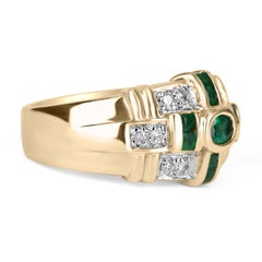 1.10tcw 14K Pre-Colombian Emerald & Diamond Band Cluster Ring