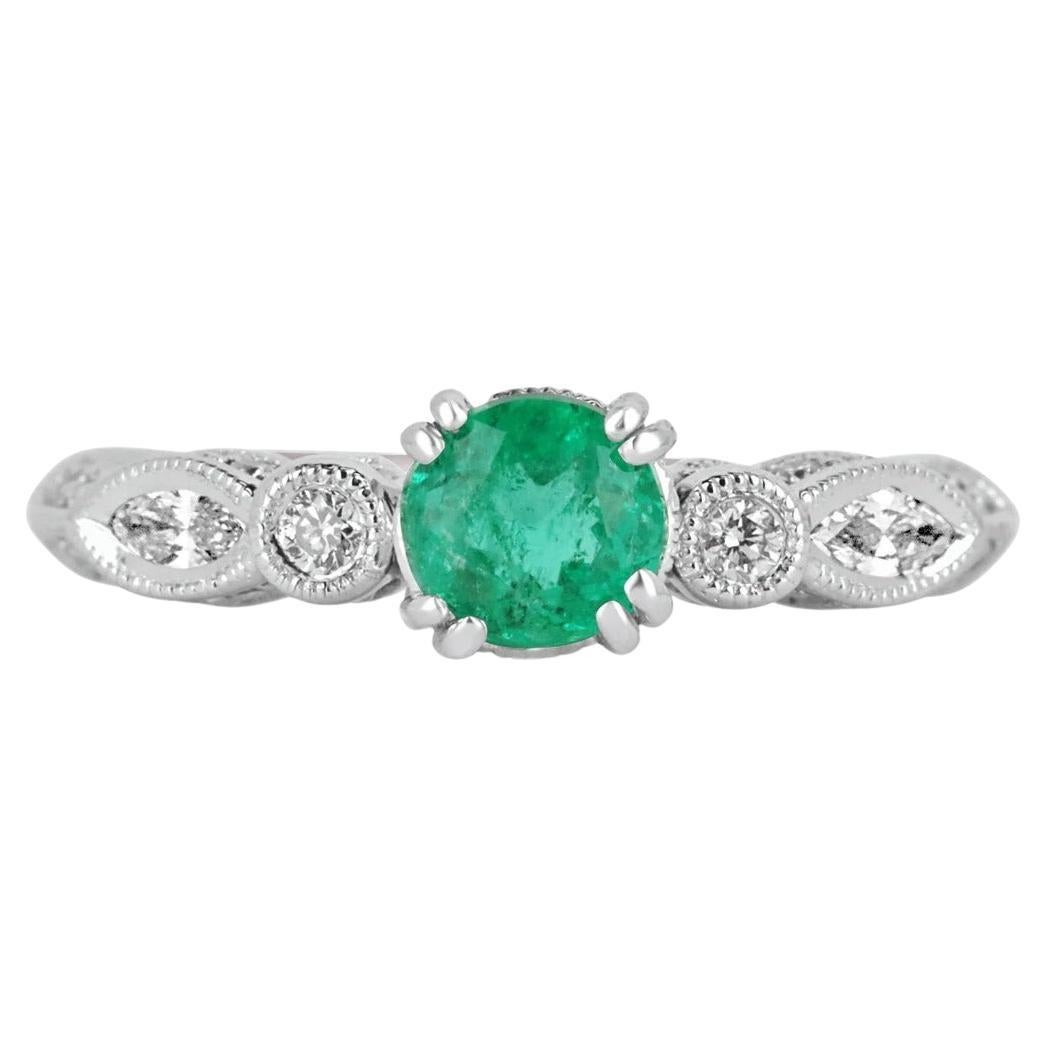 1.10tcw 14K Round Colombian Emerald & Diamond Engagement Ring