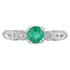 1.10tcw 14K Round Colombian Emerald & Diamond Engagement Ring