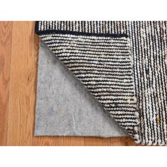 1'10"x2'1" Ivory with Black, 100% Wool, Hand Loomed, Modern Sample Fragment Rug