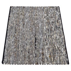 1'10"x2'1" Ivory with Black, 100% Wool, Hand Loomed, Modern Sample Fragment Rug