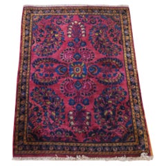 1'10"x2'7" Raspberry Red Antique Persian Sarouk Pure Wool Hand Knotted Mat Rug