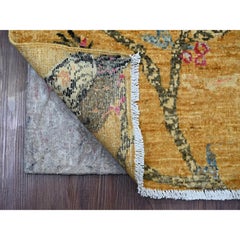 1'10'x2'9" Brown Hand Knotted Sparrows on the Tree Peshawar Wool Oriental Rug