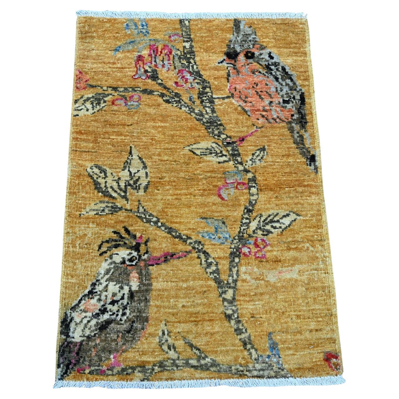 1
10
x2
9" Brown Hand Knotted Sparrows on the Tree Peshawar Wool Oriental Rug