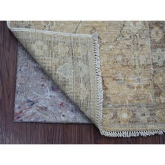 1'10"x3' Ecru Brown Hand Knotted Pure Wool Afghan Angora Oushak Mat Sample Rug