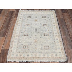 Tappeto in lana annodato a mano, 1'10"x3', grigio nebbia, motivo "Anatolian Village", a pelo rasato