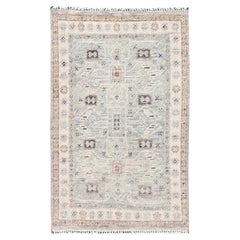 Tappeto in lana annodato a mano, 1'10"x3', grigio nebbia, motivo "Anatolian Village", a pelo rasato