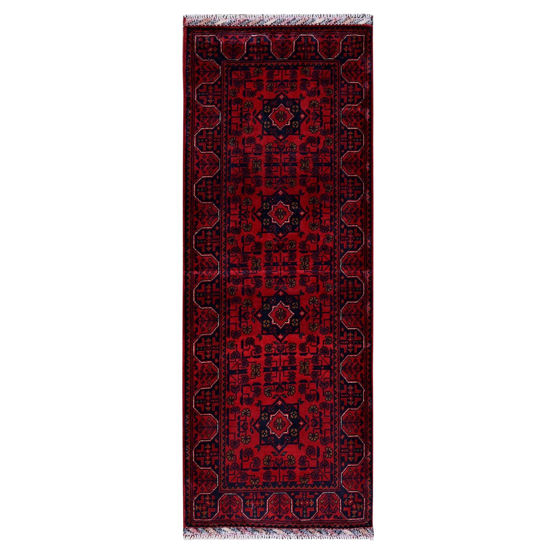 1'10 "x4'10" Rot Afghan Khamyab Geometrisches Design Handgeknüpft Wolle Läufer Teppich