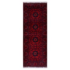 1'10 "x4'10" Rot Afghan Khamyab Geometrisches Design Handgeknüpft Wolle Läufer Teppich