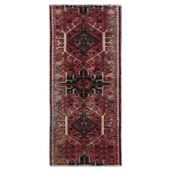 1'10"x4'2" Blush Red Vintage Persian Karajeh Heriz Hand Knotted Wool Runner Rug