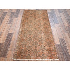 1'10"x4'4" Fenugreek Peach Vintage Northwest Persian Hand Knotted Wool Mat Rug