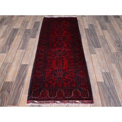 1'10"x5'1" Red Afghan Khamyab with Tribal Design Wool Hand Knotted Runner Rug