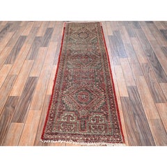 1'10"x5'8" Brick Red Vintage Northwest Zoroastrian Wool Hand Knotted Runner Rug