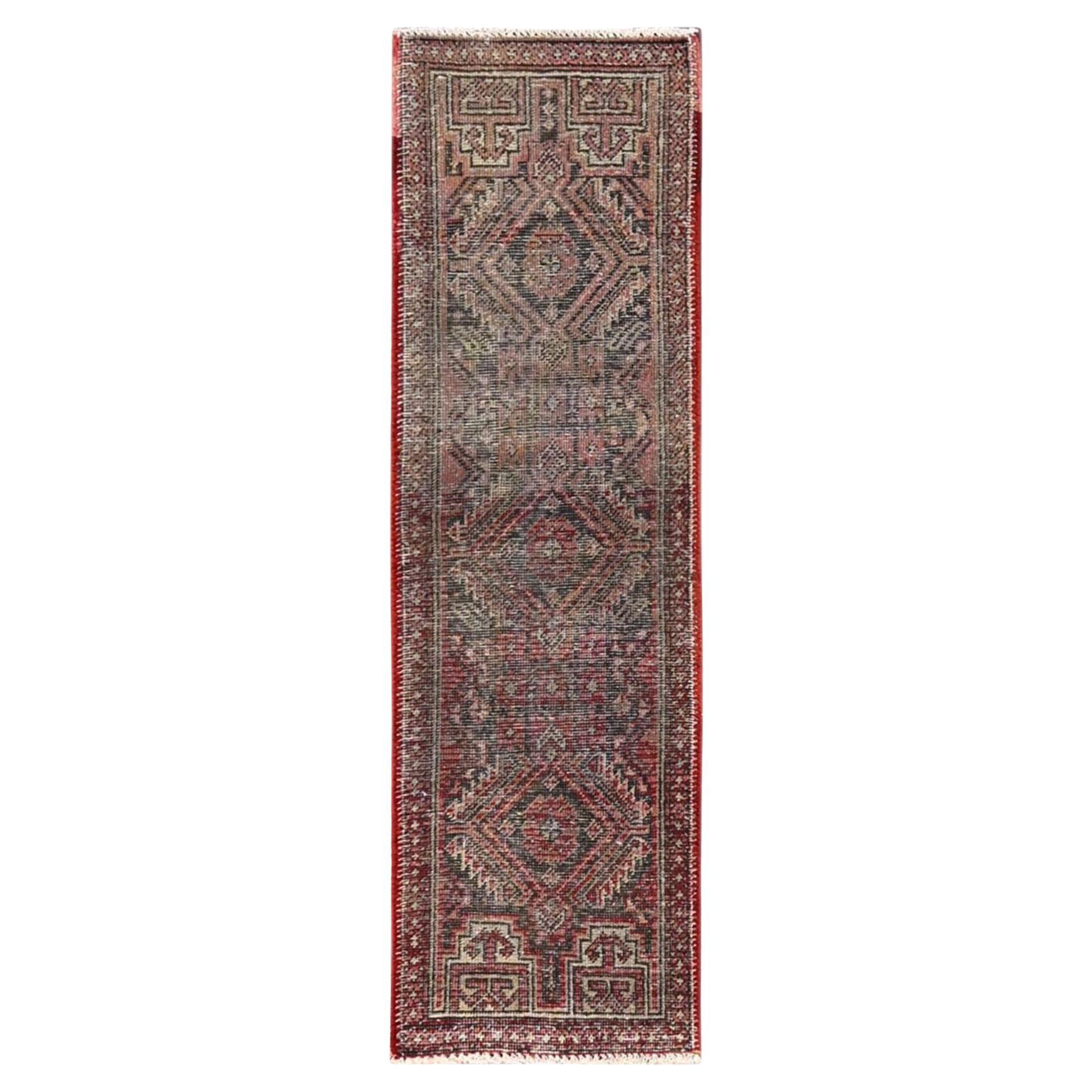 1'10"x5'8" Brick Red Vintage Northwest Zoroastrian Wool Hand Knotted Runner Rug