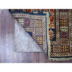 1'10"x6' Navy Blue Wool Afghan Super Kazak Geometric Medallions Design Rug
