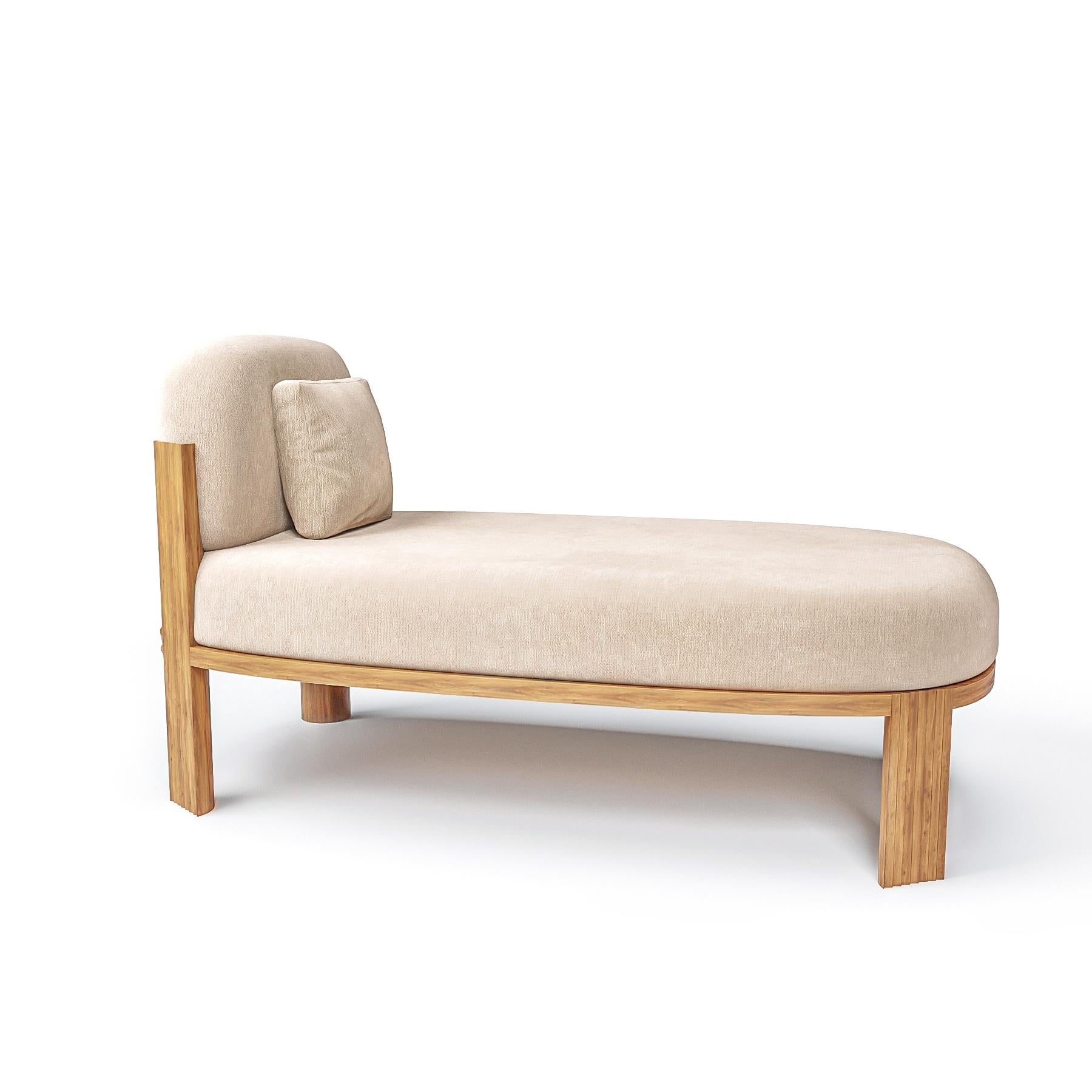 Portuguese Contemporary Modern 111 Daybed in Cream Fabric & Oak Wood by Collector Studio For Sale