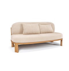 Contemporary Modern European 111 Sofa in Cream Fabric & Oak Wood by Collector