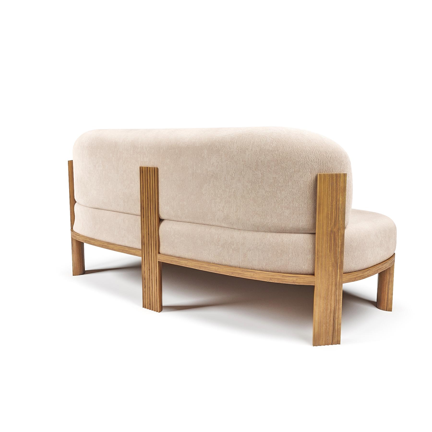Portuguese Contemporary Modern European 111 Sofa in Cream Fabric & Oak Wood by Collector For Sale