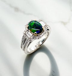 1.11 Australian Black Opal and Diamond Cocktail Ring in 18k White Gold